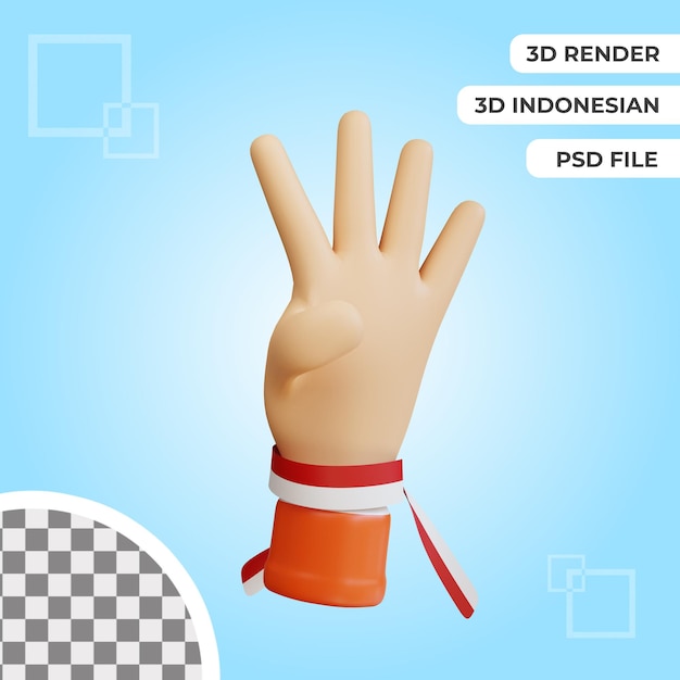 3D Hand Gesture indonesian independence day rendering isolated