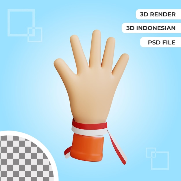 3D Hand Gesture indonesian independence day rendering isolated