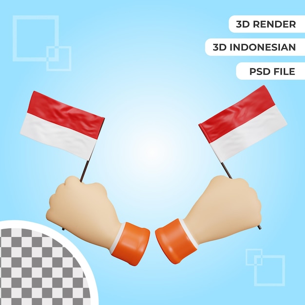 3D Hand Gesture indonesian independence day rendering isolated