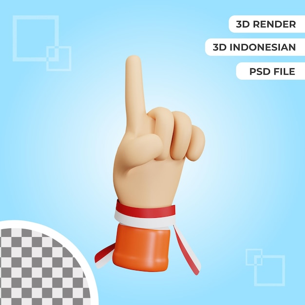 3D Hand Gesture indonesian independence day rendering isolated