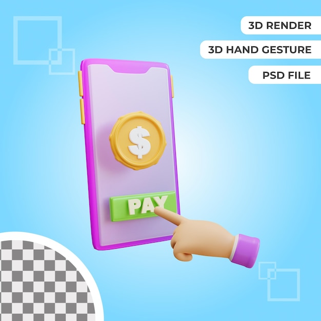 3d hand gesture with paying dollar illustration rendering isolated