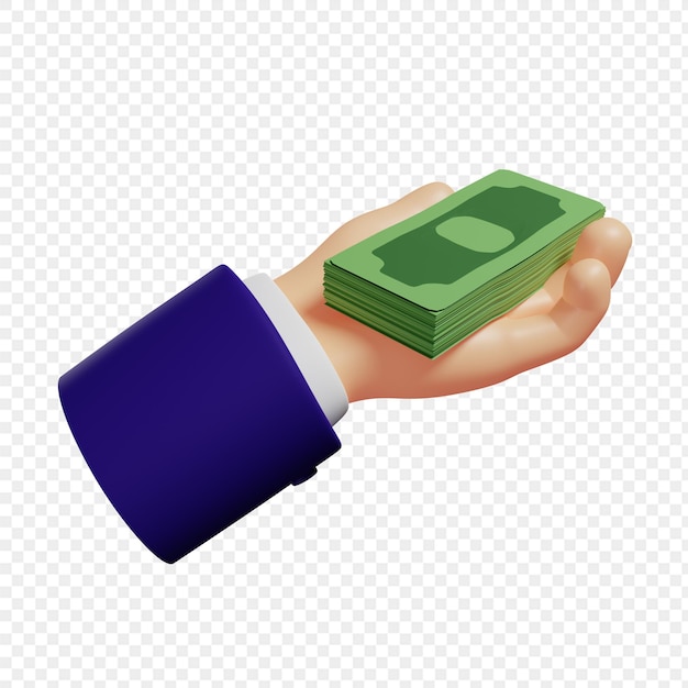 3d hand holding a bundle of banknotes isolated illustration 3d rendering