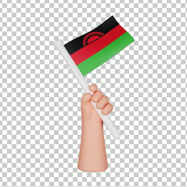 3D hand holding a flag of Malawi