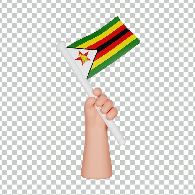 3D hand holding a flag of Zimbabwe