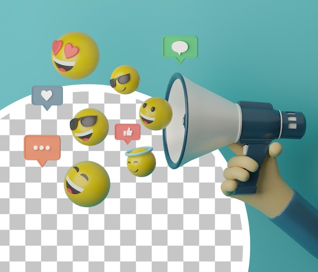 3d hand holding megaphone with fling emoji