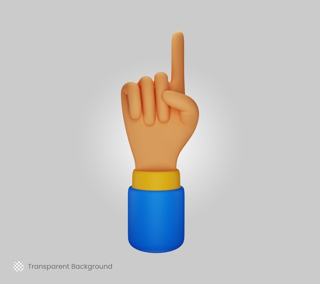 3d hand pointing index finger up or showing one finger