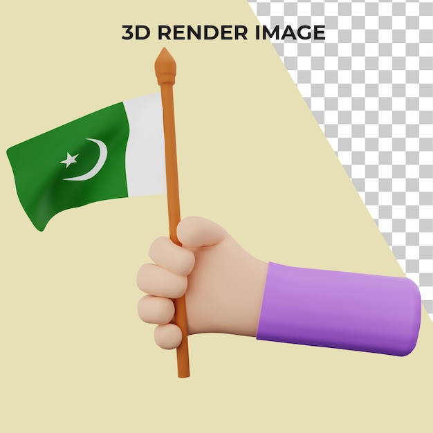 3d hand rendering with pakistan national day concept premium psd