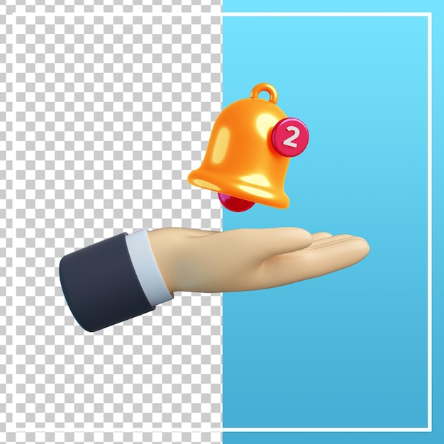 3d hand with bell notification icon