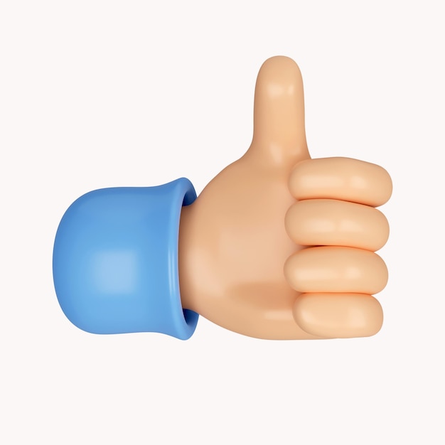 PSD 3d hands thumb up for success or good feedback positive concept and like symbol icon isolated on white background 3d rendering illustration clipping path