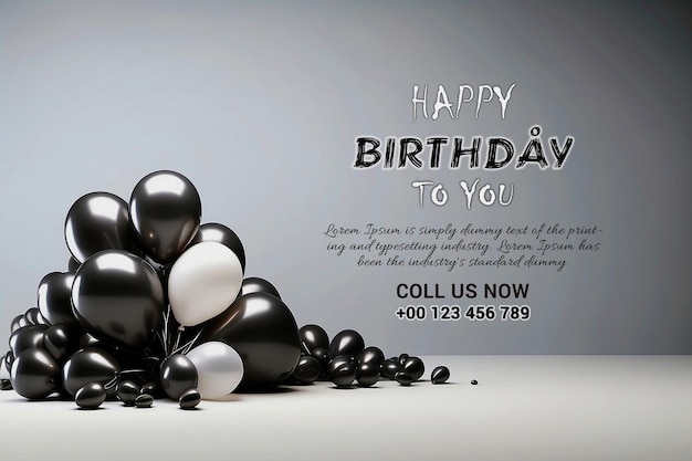 PSD 3d happy birthday balloons banner background design template