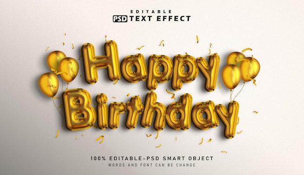 3D Happy Birthday Foil Baloon text effect Editable text effect