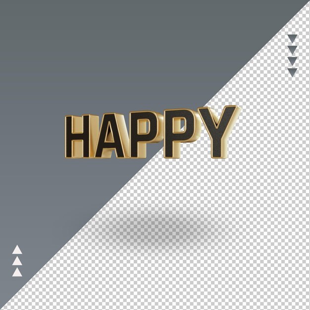 3d Happy black gold icon rendering right view