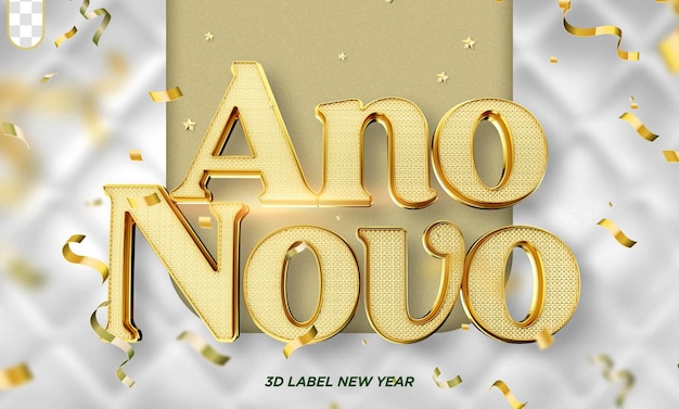 3d happy new year label for composition ano novo in brazil