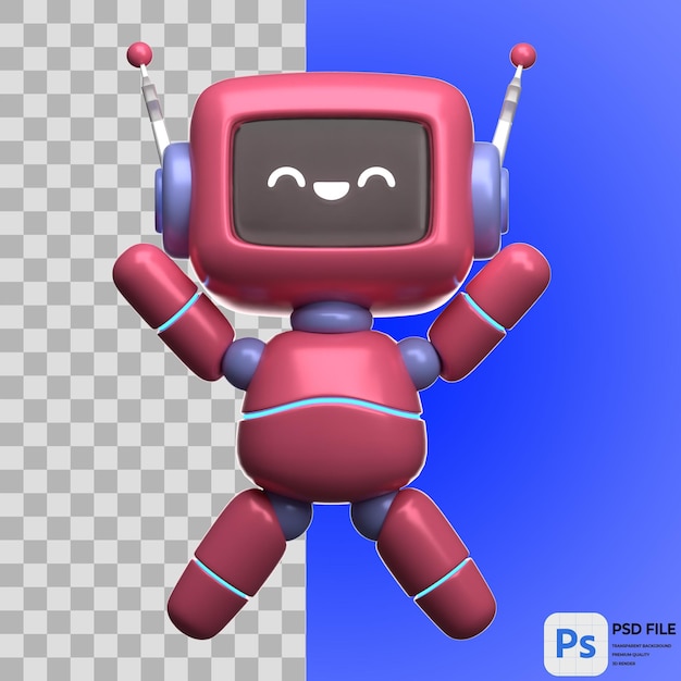 3D Happy Robot Render Illustration Icon Isolated PNG