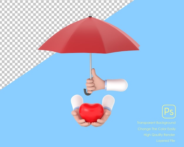 3D Health care connection concept Protection health Care medical Doctor holding an red umbrella