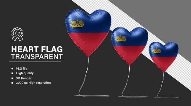 PSD 3d heart balloon with liechtenstein flag isolated on transparent background