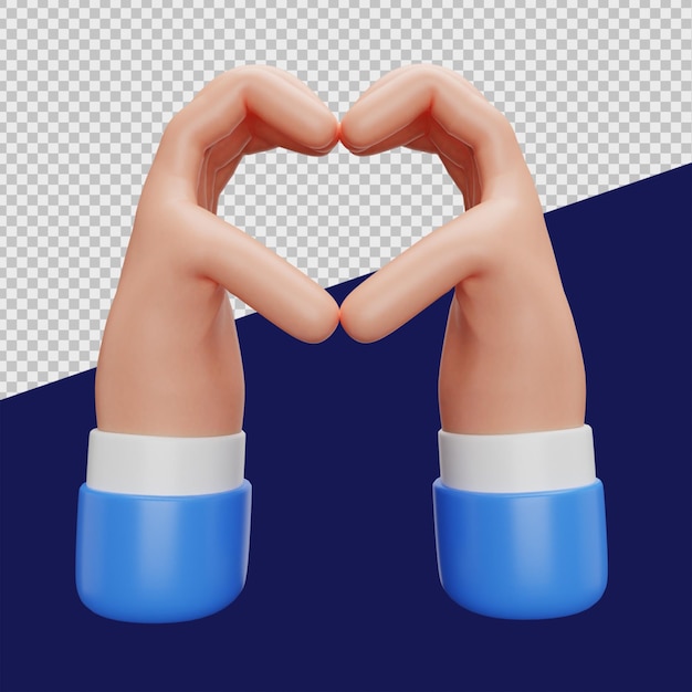 3D Heart Hand Gesture Illustrations