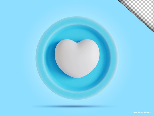 3d heart love coin illustration in transparent background