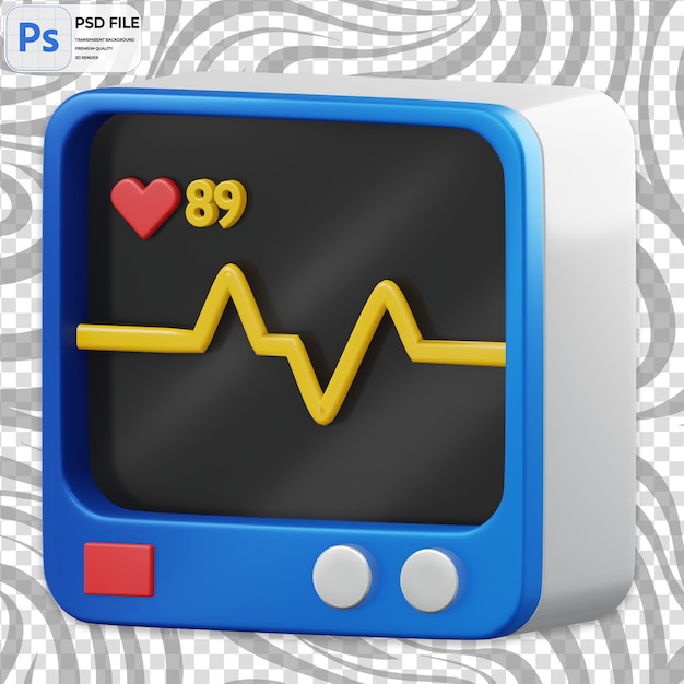 PSD 3d heart rate monitor render illustration icon isolated png