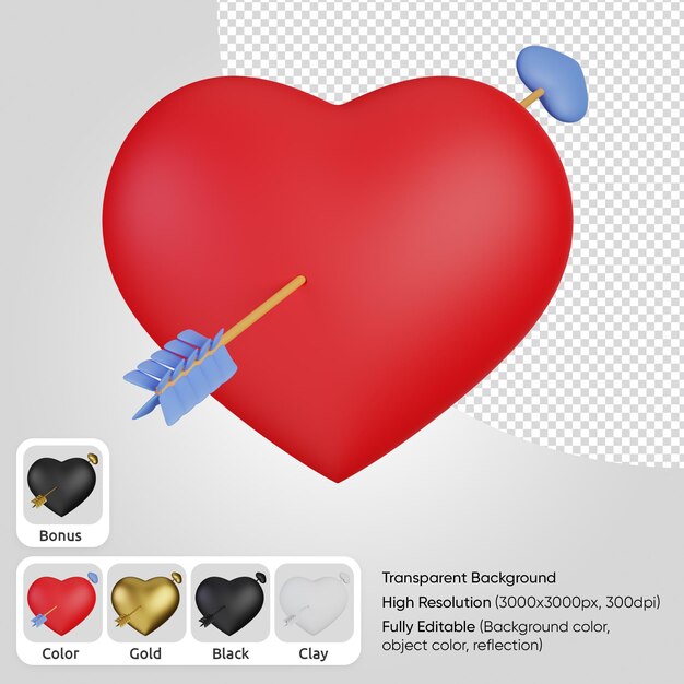 3d Heart with arrow front