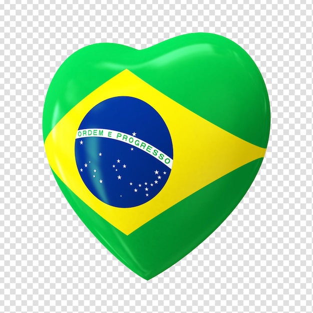 3d heart with flag of brasil brazil