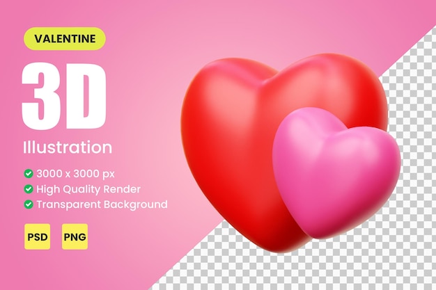 3d Hearts, Valentine 3d Illustration