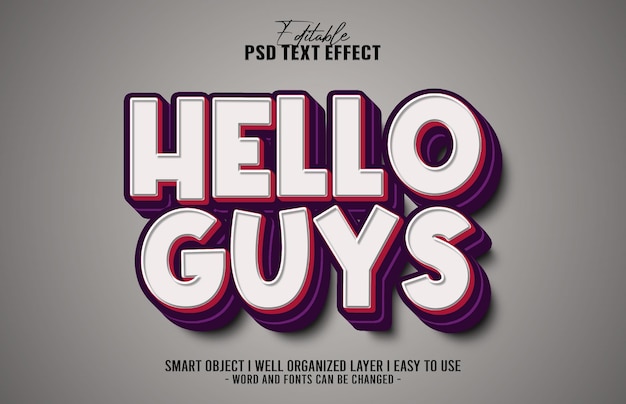 3d hello guys editable text effect mockup template