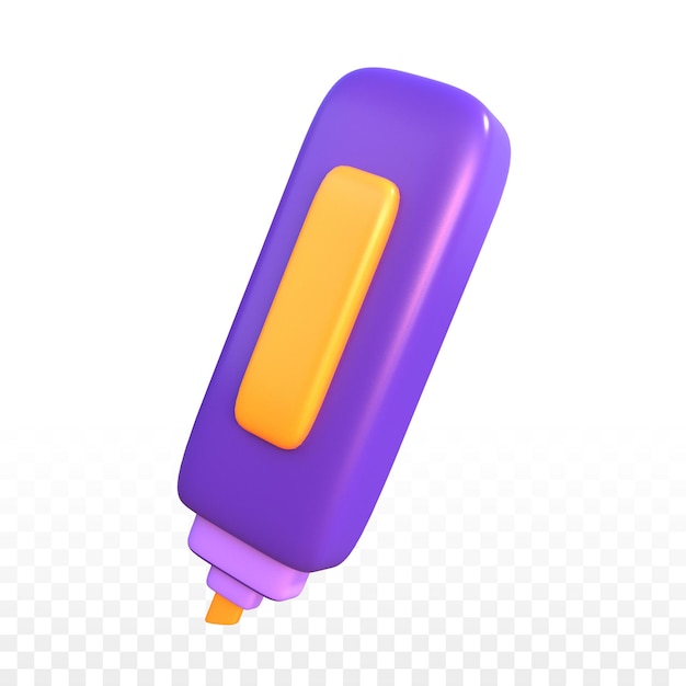 3D highlighter school icon with transparent background