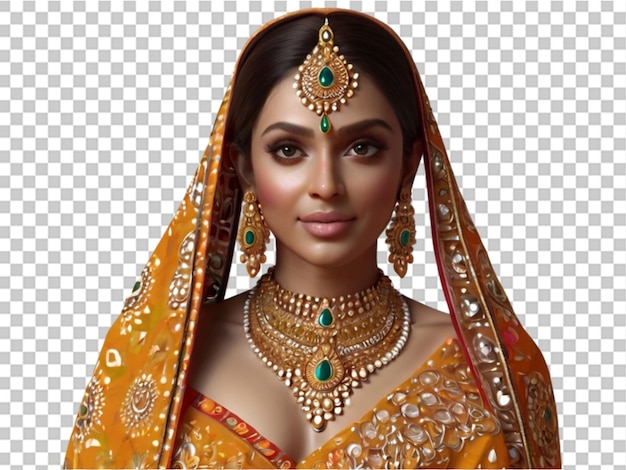 3d Hindu woman model mehndi and kendang jewelry Tradition on transparent background