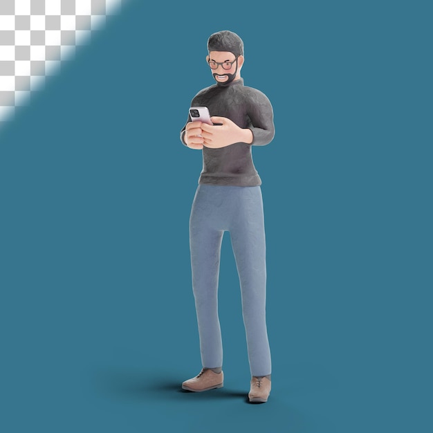 3D Hipster man chatting on phone