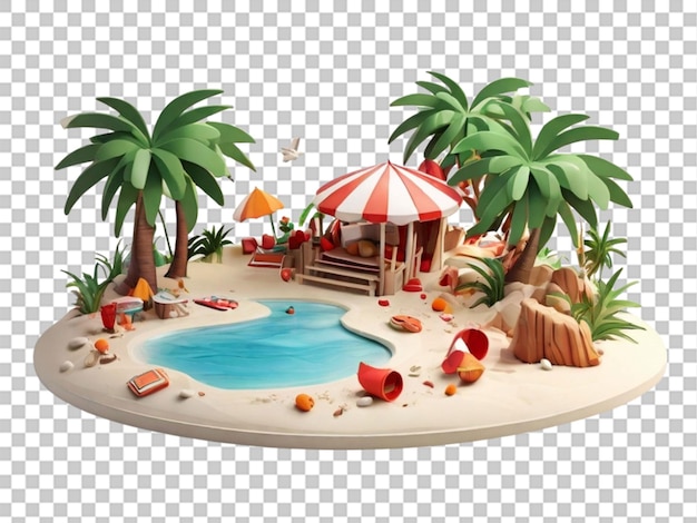 3d of Holiday Beach Cartoon Scene on Wight background