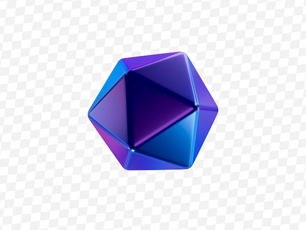 PSD 3d holographic geometric shape icosahedron metal simple figure on isolated background