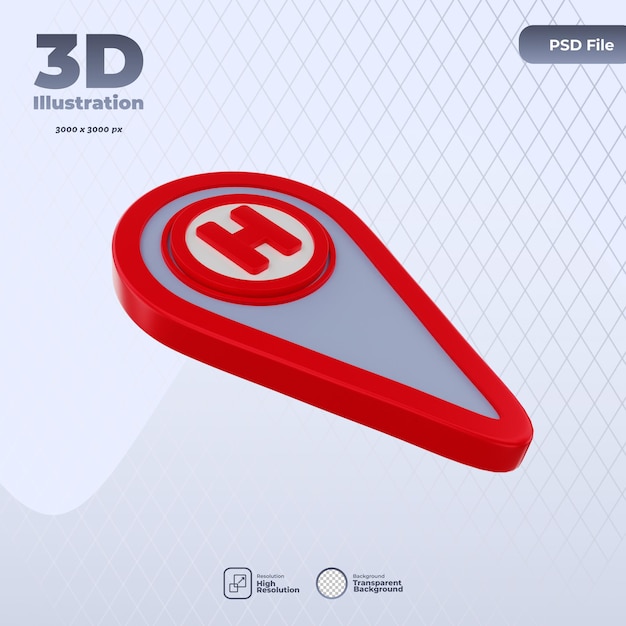 3D hospital location icon illustration