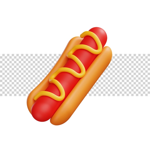 3D hotdog delicious mustard rendering icon with smooth surface for app or website