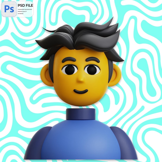 3D Human Avatar Profile Render Icon Isolated PNG Illustration PSD Template