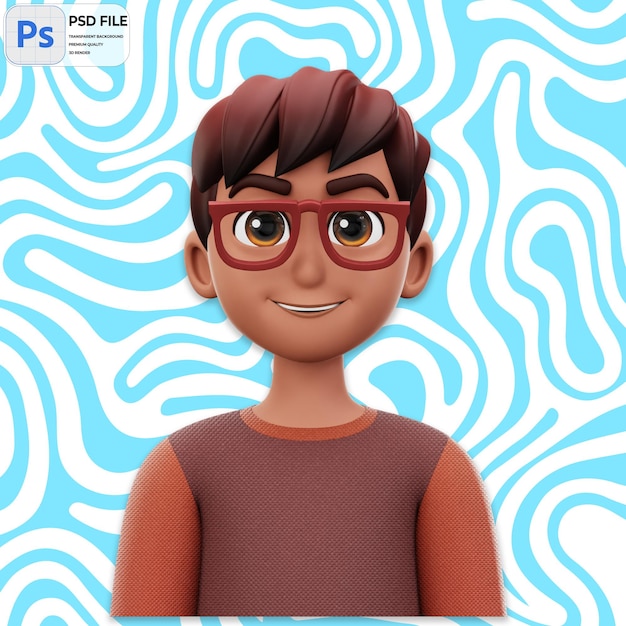 3D Human Avatar With Glasses Render Icon Isolated PNG Illustration PSD Template