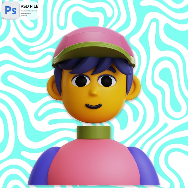 3D Human Avatar With Hat Render Icon Isolated PNG Illustration PSD Template