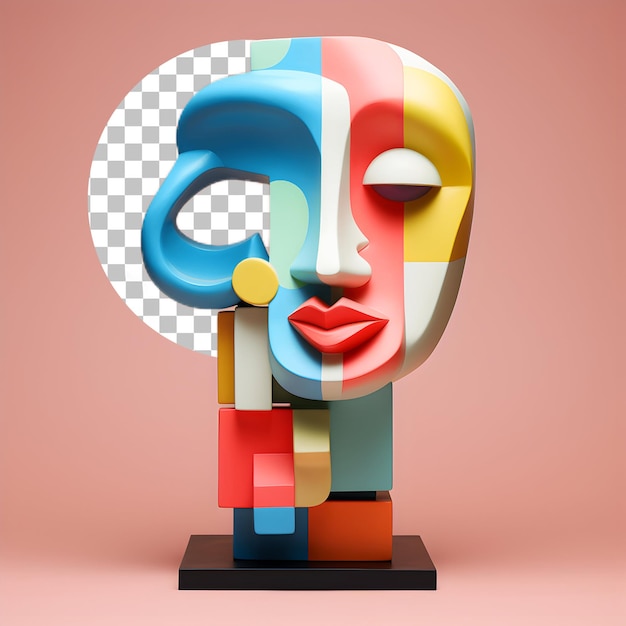 3d human face woman portrait in cubism picasso style