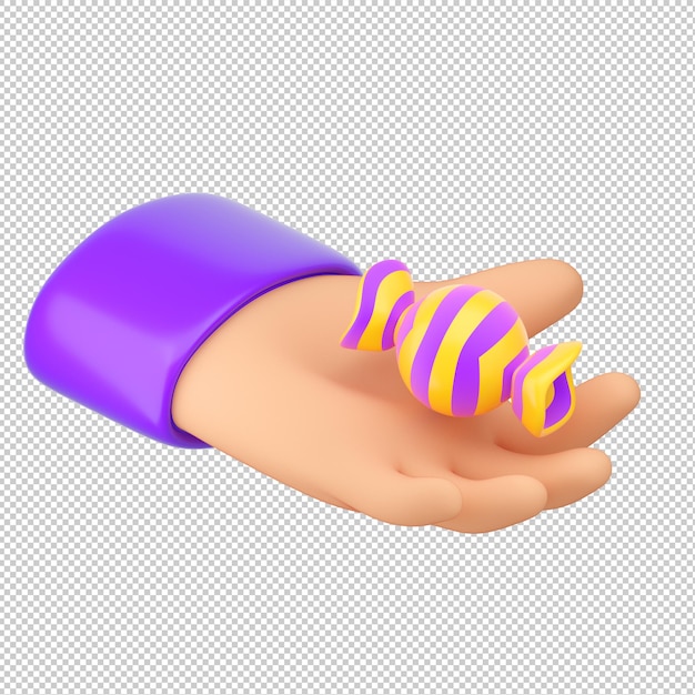 3d Human hands holding cartoon plastic candy. High quality isolated render