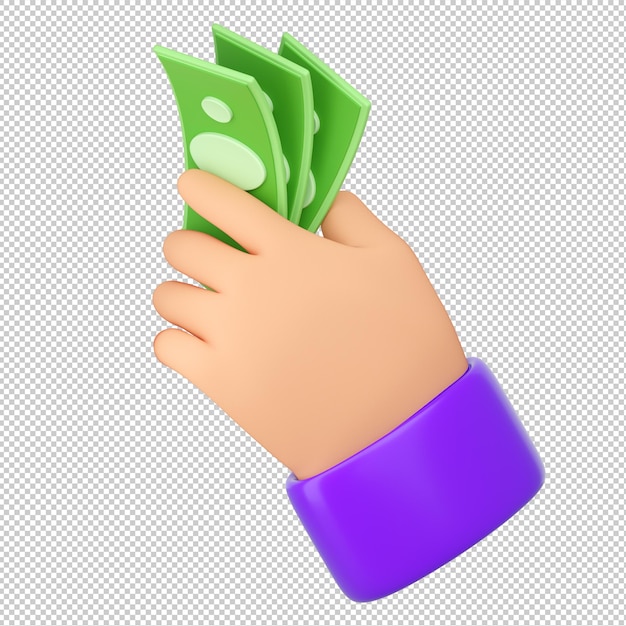 3d Human hands holding green banknote. Online payment, mobile banking, transaction, saving money and