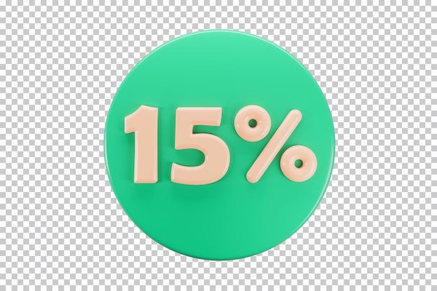 3d icon of 15 percents discount on a round PSD template