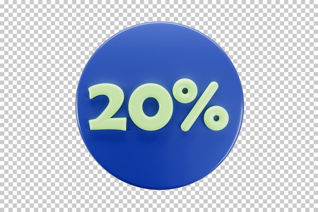 3d icon of 20 percents discount ona round PSD template