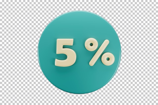 3d icon of 5 percent discount on blue round PSD