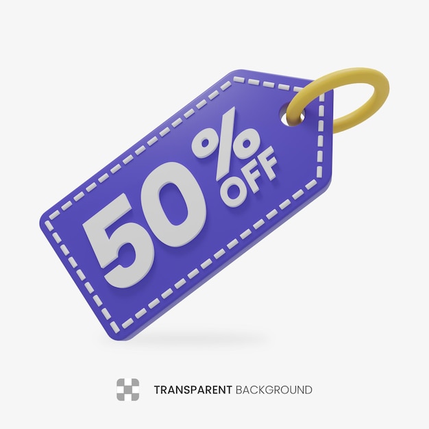 3D icon 50 percent off discount tag