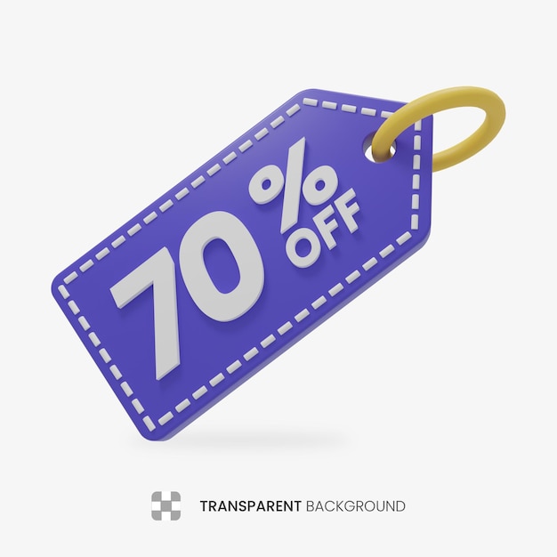 3D icon 70 percent off discount tag