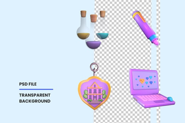 3D icon back to school collection rendered isolated on the transparent background