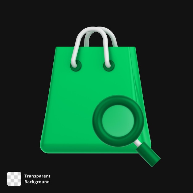 3d icon of a bag with magnifier sign