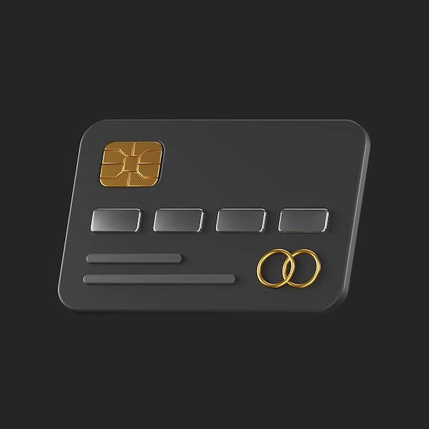 PSD 3d icon of black credit card with silver and gold details