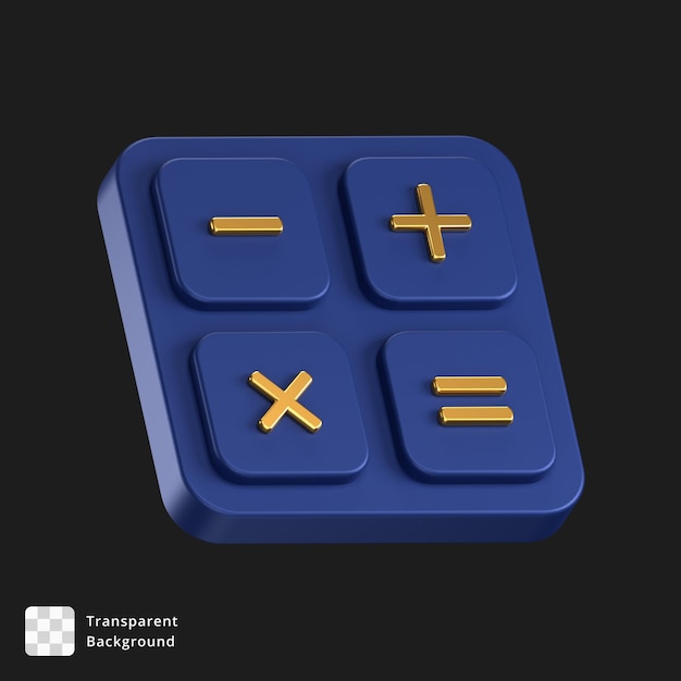 3D icon of a blue calculator with gold details