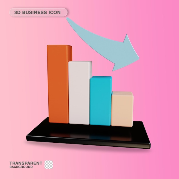 PSD 3d icon business loss candlestick chart depreciation for web landing page banner marketing source